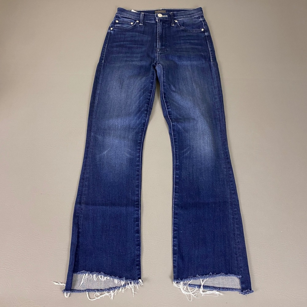 Mother The Insider Crop Step Fray Jeans Size 24 Tongue And Chic Dark Blue Wash
